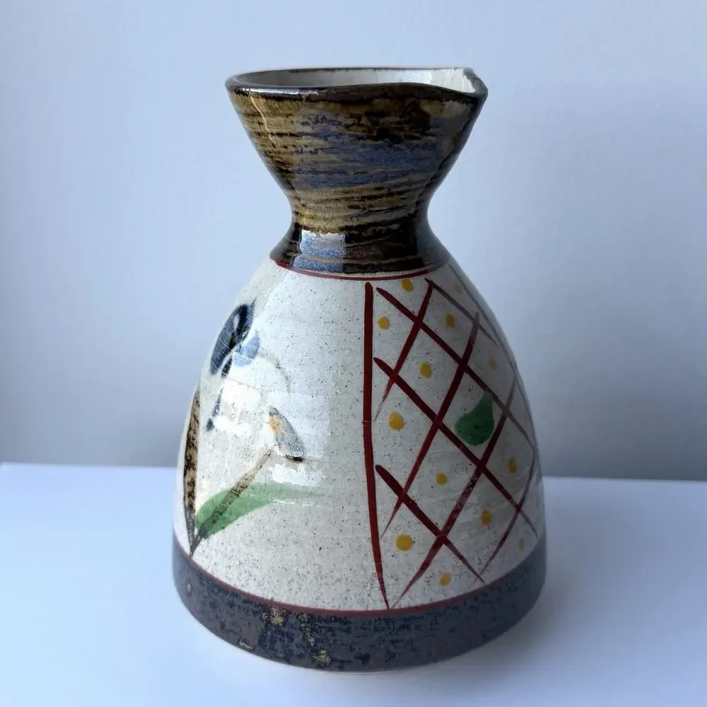Japanese Pottery Sake Bottle Jug - Stamped/Signed Mashiko Style 5 1/2